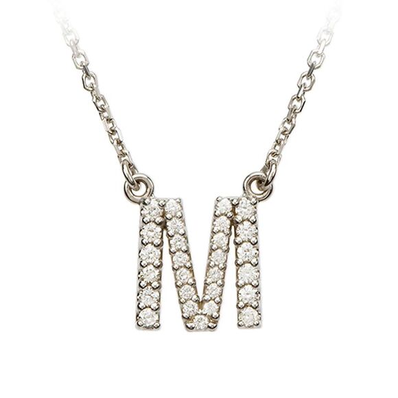 1/5 Cttw Diamond & 14k White Gold Block Initial Necklace Letter M